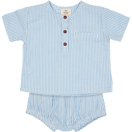COPENHAGEN COLORS Sky Blue W Cream Stripe Seersucker Baby Set