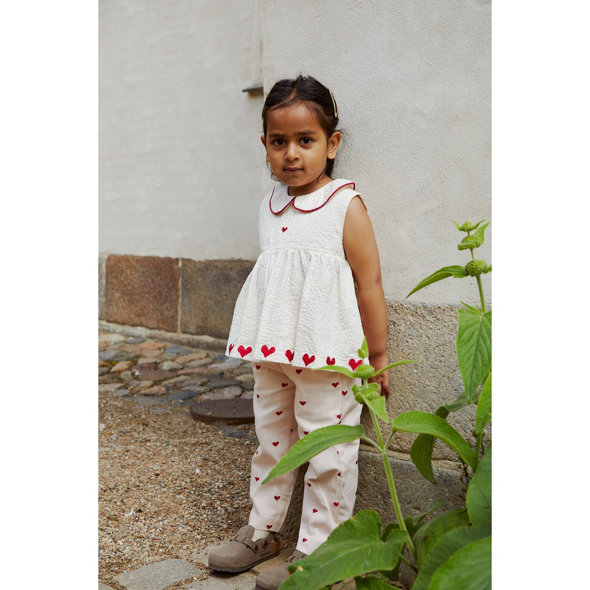 COPENHAGEN COLORS Dusty Rose W. Berry Hearts Twill Heart Byxor