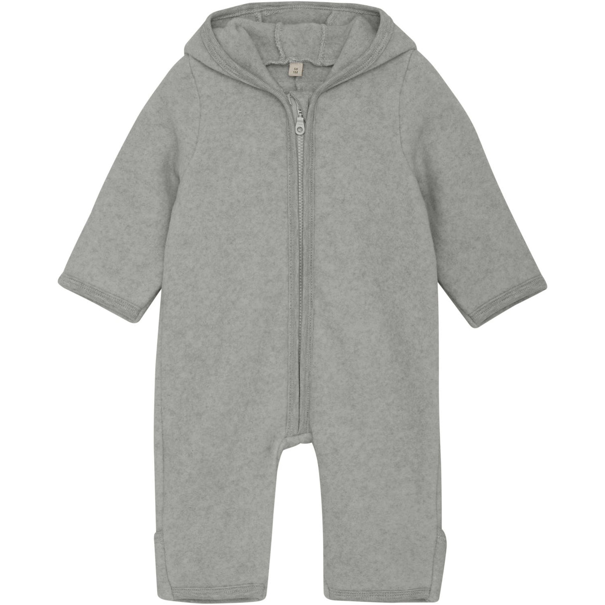 Huttelihut Light Grey Melange Pram Suit Ears Cot. Fleece