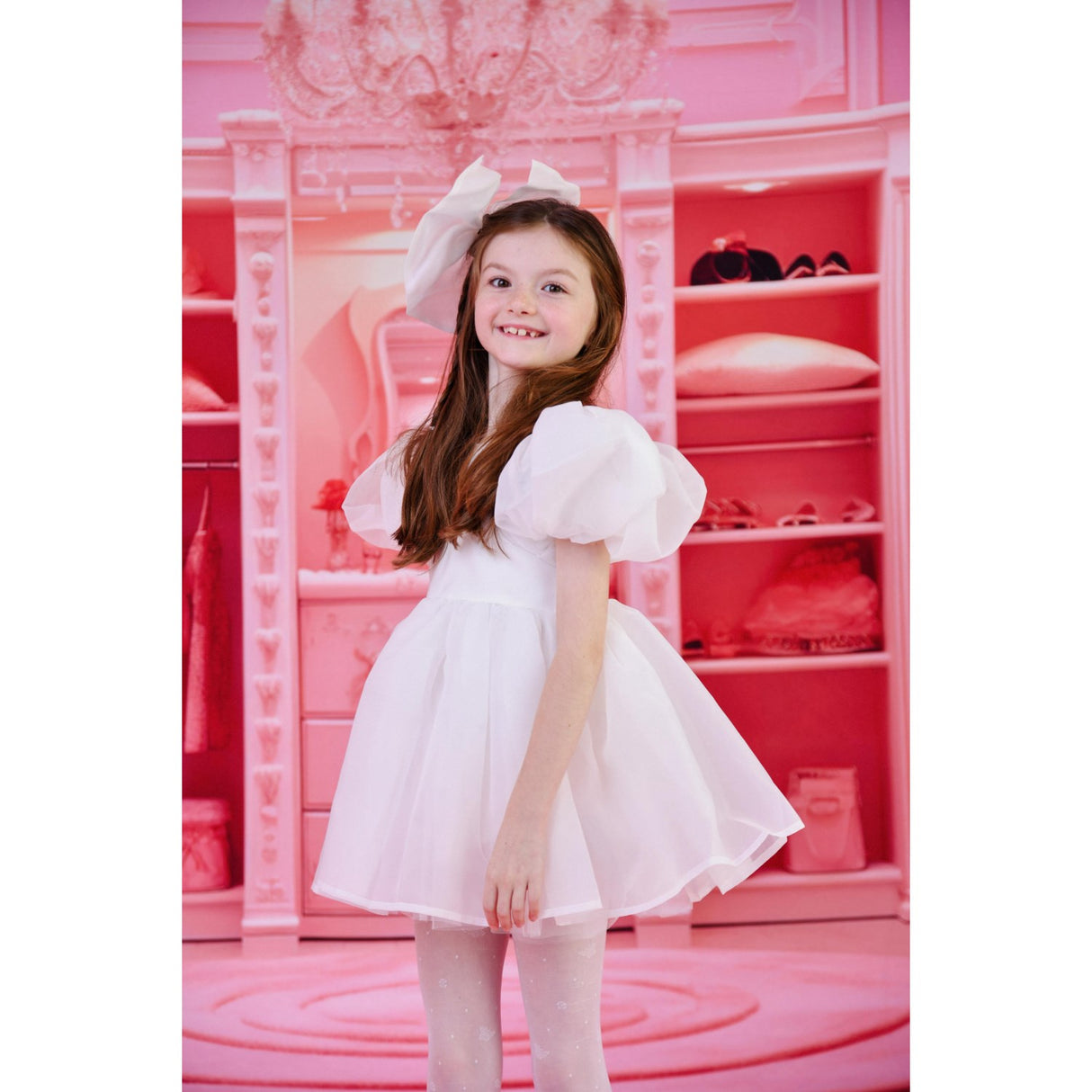 Dolly by Le Petit Tom White Dolly World V-Back Puff Sleeve Organza Tutu Klänning