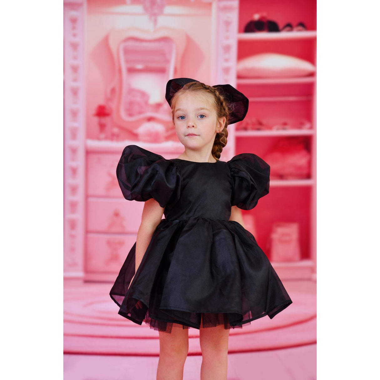 Dolly by Le Petit Tom Black Dolly World V-Back Puff Sleeve Organza Tutu Klänning