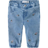 Name It Light Blue Denim Rose Shaped Embroidery Jeans
