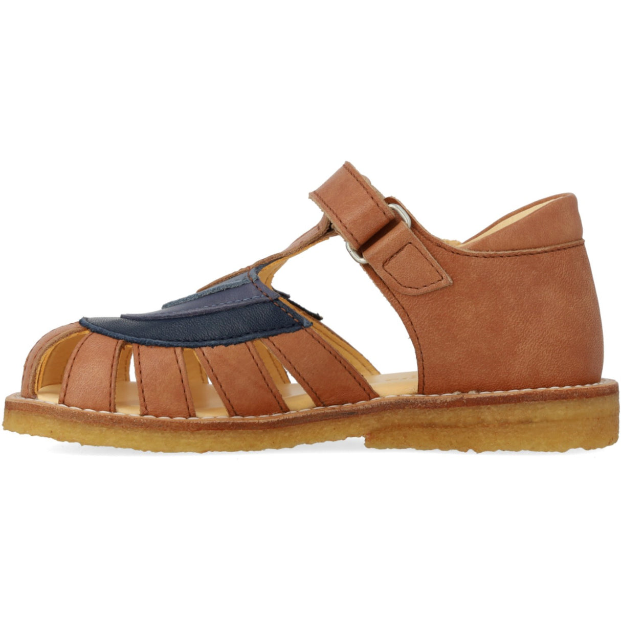 Angulus Tan/Navy/Indigo/Blue Foch Colourblock Regnbuesandal Med Kardborreband