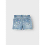 Name It Medium Blue Denim Rose High Waist Mom Denim Shorts Noos