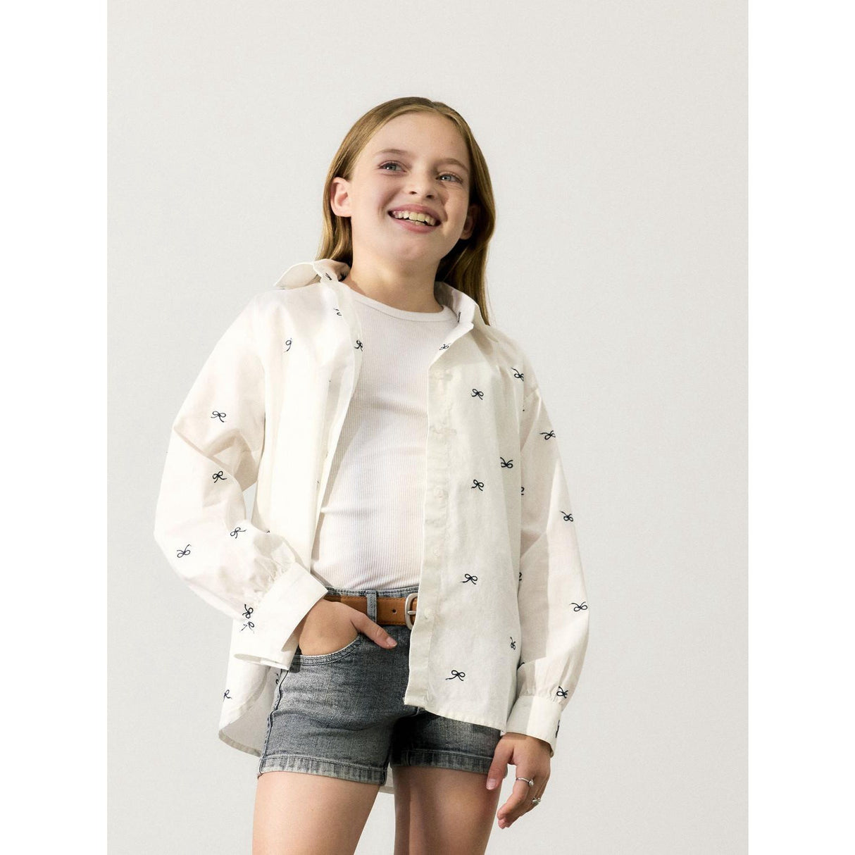 Name It Bright White Bow Filippas Oversize Long Skjorta