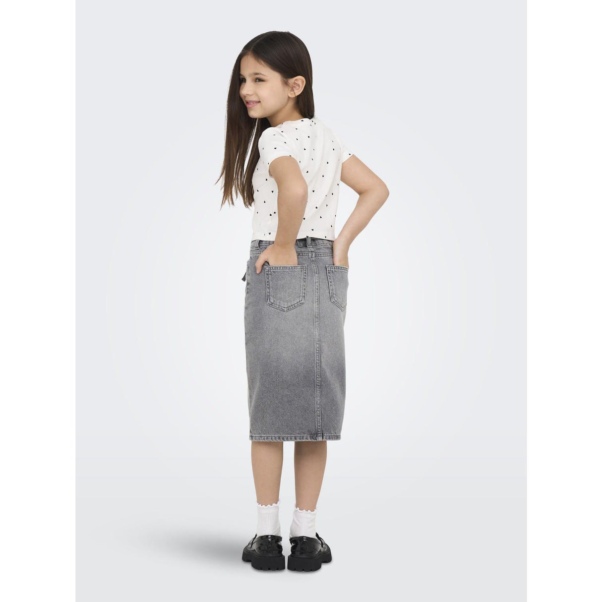 kids ONLY Medium Grey Denim Gianna Belted Midi Kjol Dot Denim