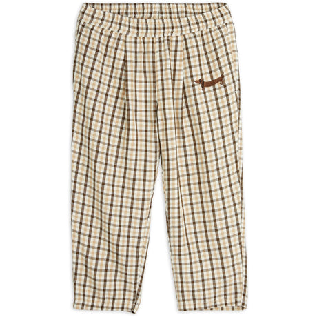 Mini Rodini Beige Gingham Woven Elastic Byxor