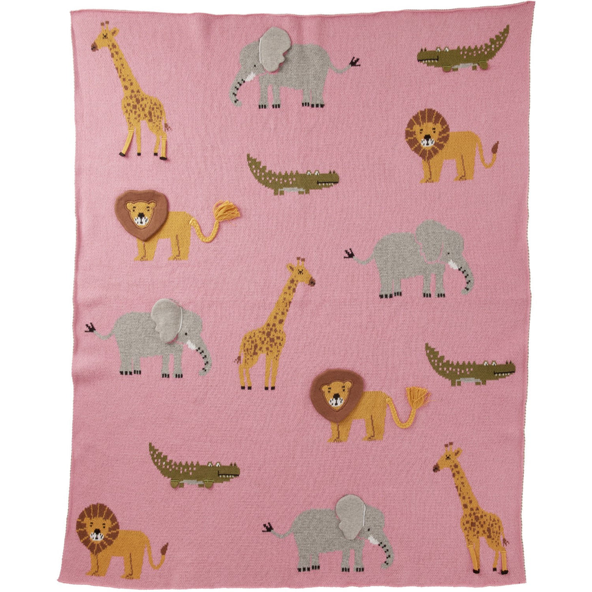 Rice Stickad Baby Filt I Pink Med Animals Och 3D Details - Pink