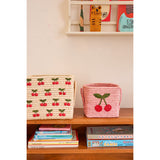 Rice Raffia Square Korg Med Big Cherry Embroidery - Raffia Handles - Small