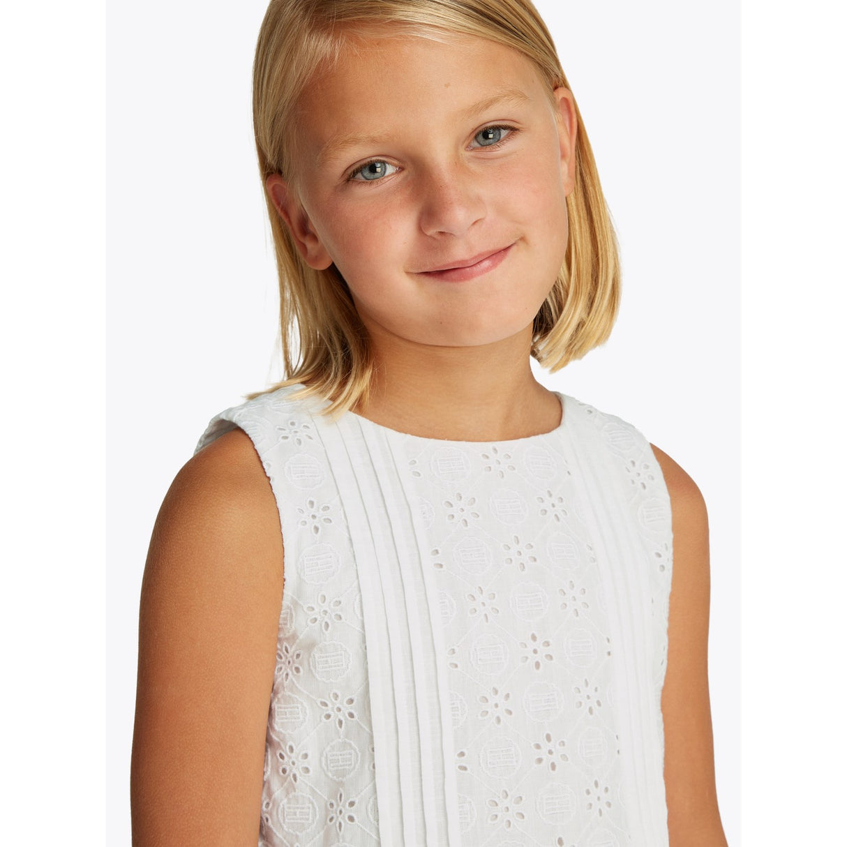 Tommy Hilfiger White Embroidered Bomull Klänning