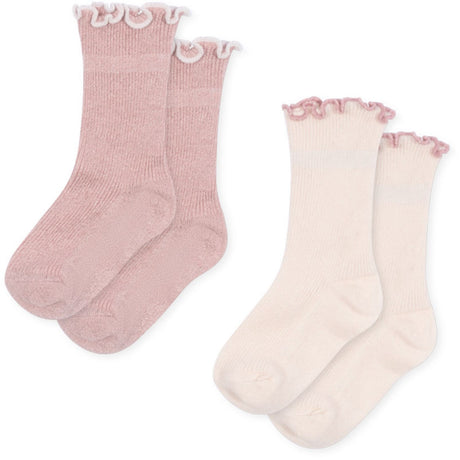 Konges Sløjd Rose/Off White 2 Pack Rib Frill Strumpor