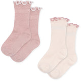 Konges Sløjd Rose/Off White 2 Pack Rib Frill Strumpor