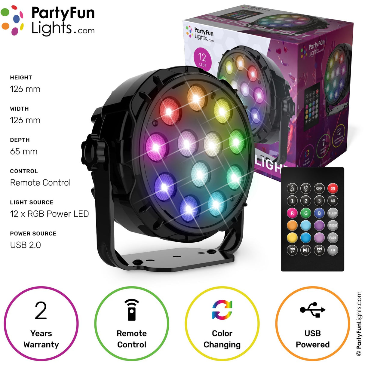 Party Funlight Strålkastare Disco Lampa med fjärrkontroll Ø: 12.6cm