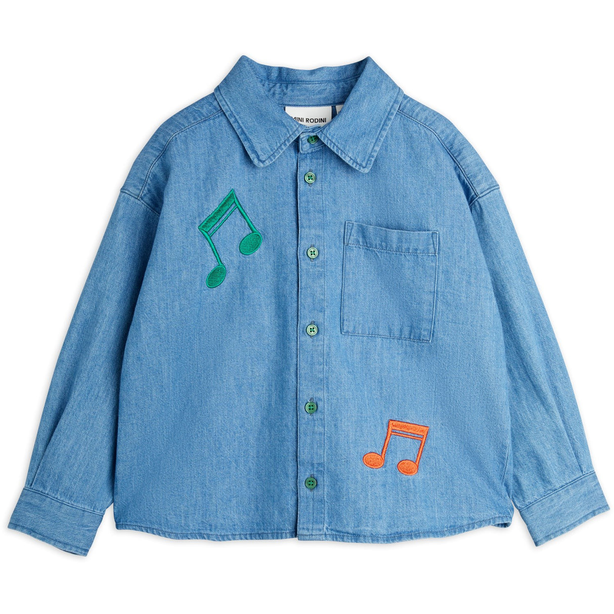 Mini Rodini Blue Note Embroidery Lightweight Denim Skjorta