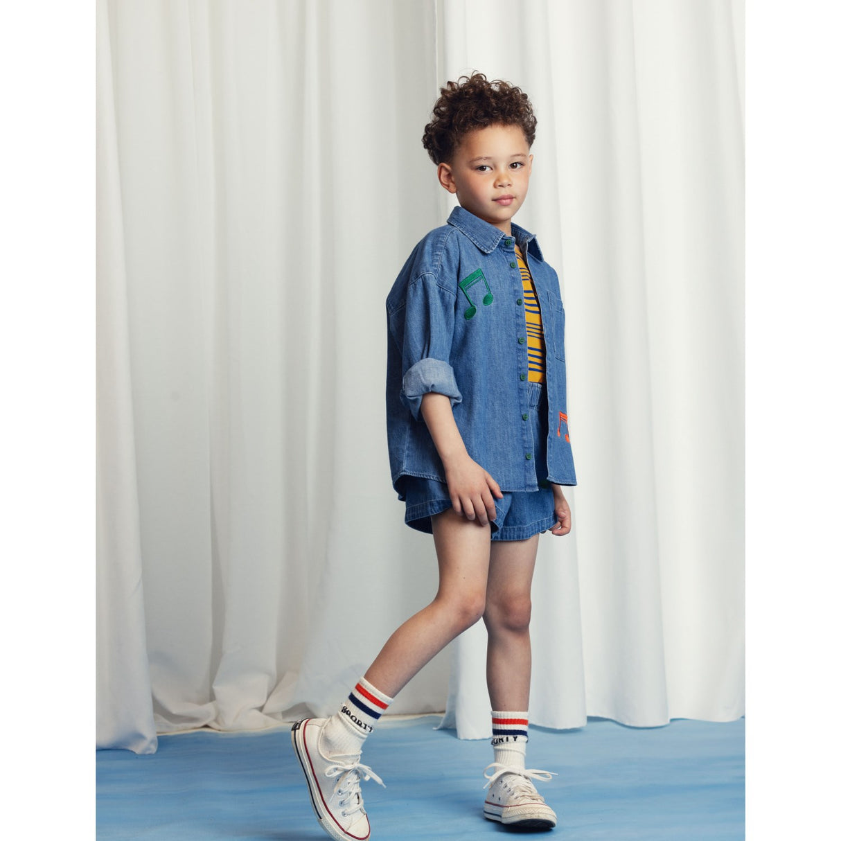Mini Rodini Blue Note Embroidery Lightweight Denim Skjorta