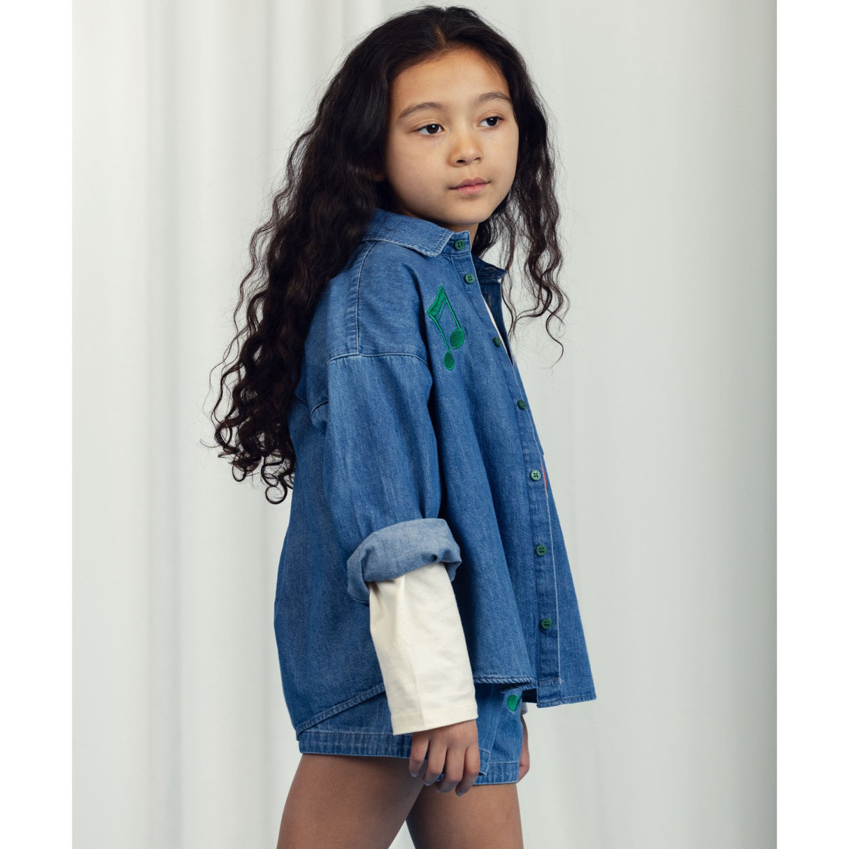 Mini Rodini Blue Note Embroidery Lightweight Denim Skjorta