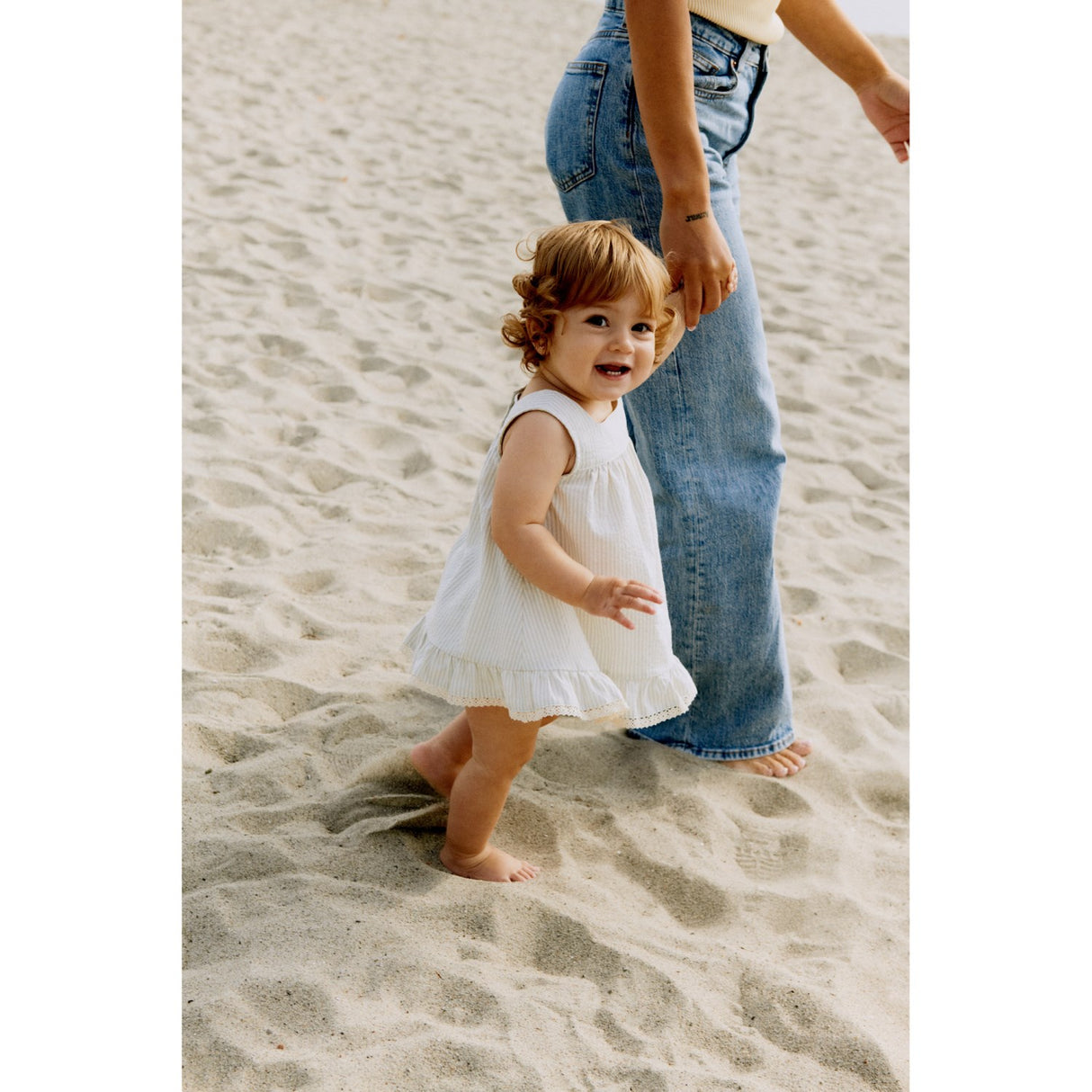 Wheat Summer Blue Stripe Klänning Ruffle Ayla