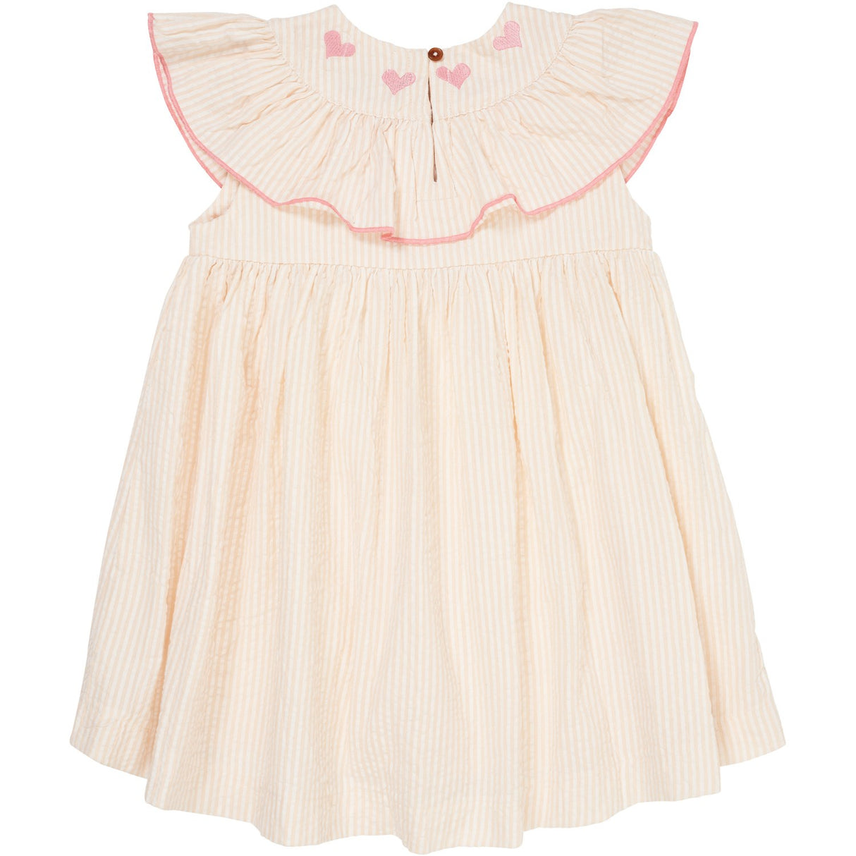 COPENHAGEN COLORS Dusty Rose W Cream Stripe W. Pink Seersucker Klänning W. Heart