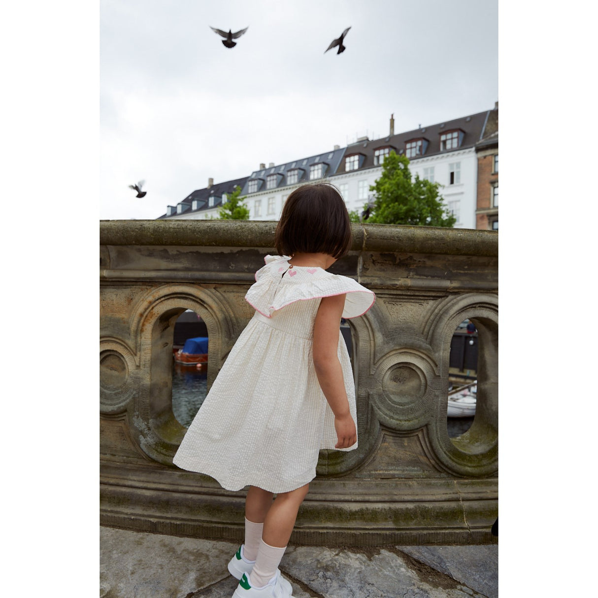 COPENHAGEN COLORS Dusty Rose W Cream Stripe W. Pink Seersucker Klänning W. Heart