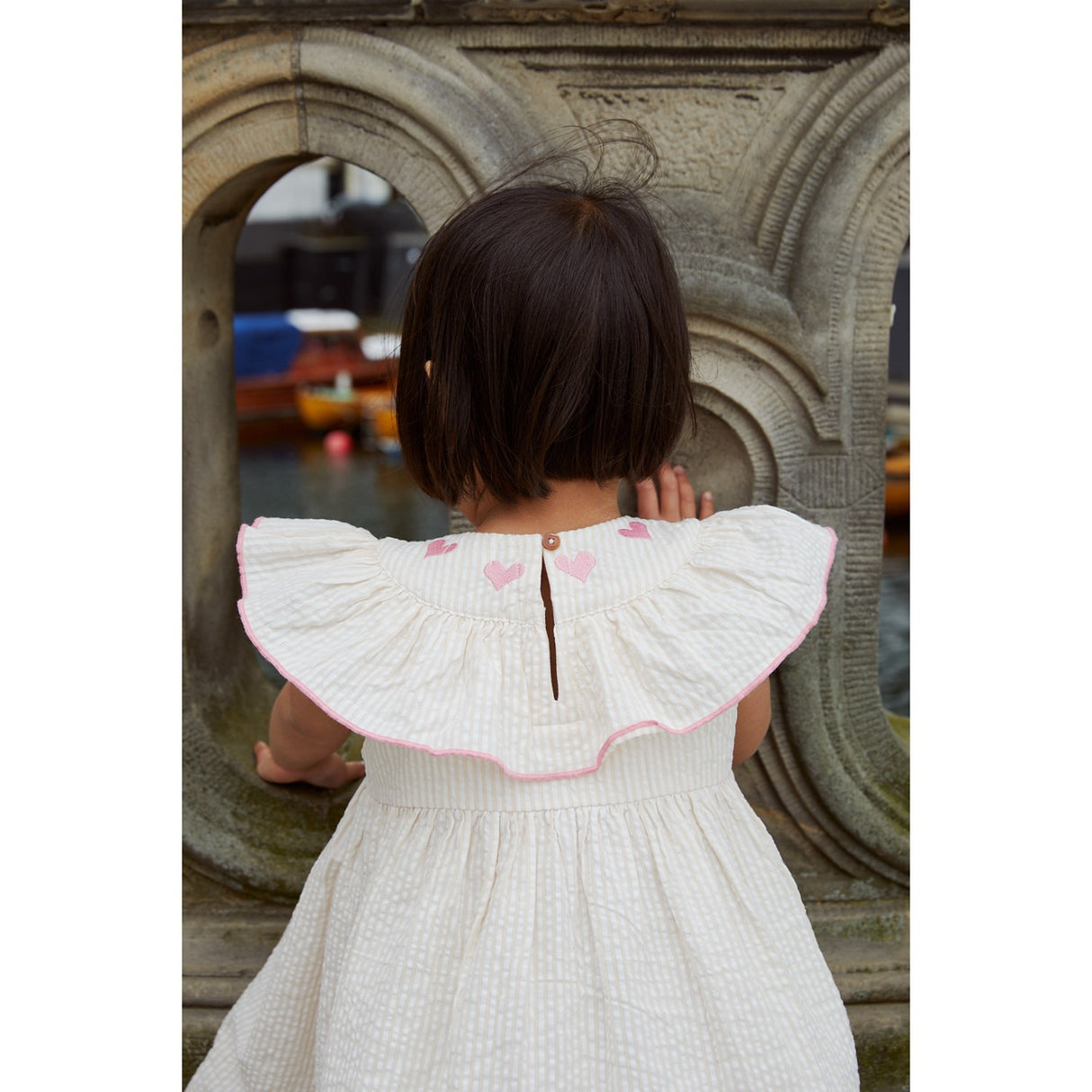 COPENHAGEN COLORS Dusty Rose W Cream Stripe W. Pink Seersucker Klänning W. Heart