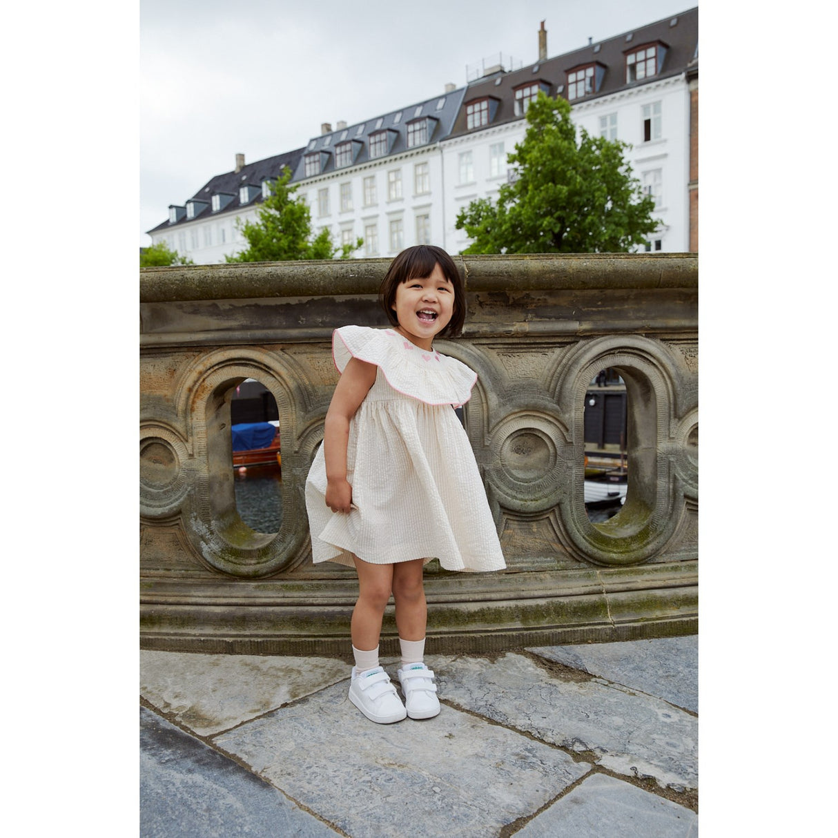 COPENHAGEN COLORS Dusty Rose W Cream Stripe W. Pink Seersucker Klänning W. Heart