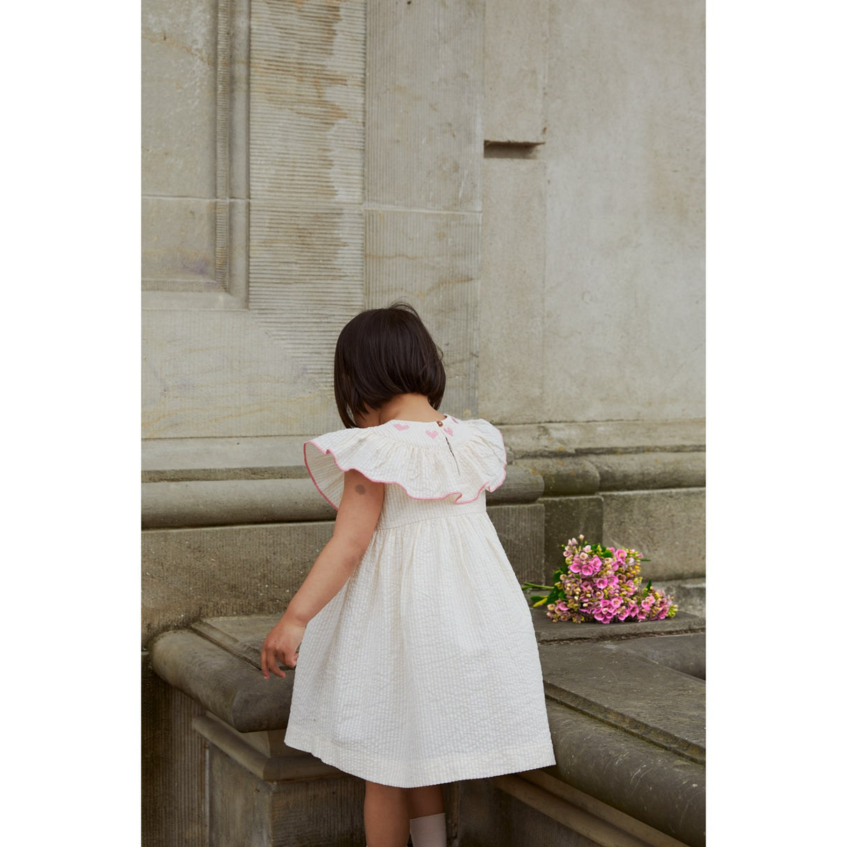 COPENHAGEN COLORS Dusty Rose W Cream Stripe W. Pink Seersucker Klänning W. Heart