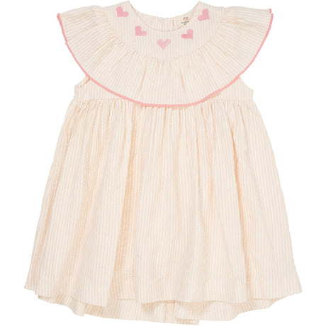 COPENHAGEN COLORS Dusty Rose W Cream Stripe W. Pink Seersucker Klänning W. Heart