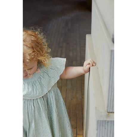 COPENHAGEN COLORS Green W Cream Stripe W. Dusty Rose Seersucker Klänning W. Heart