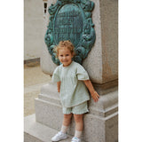 COPENHAGEN COLORS Green W Cream Stripe Seersucker Girly Shorts