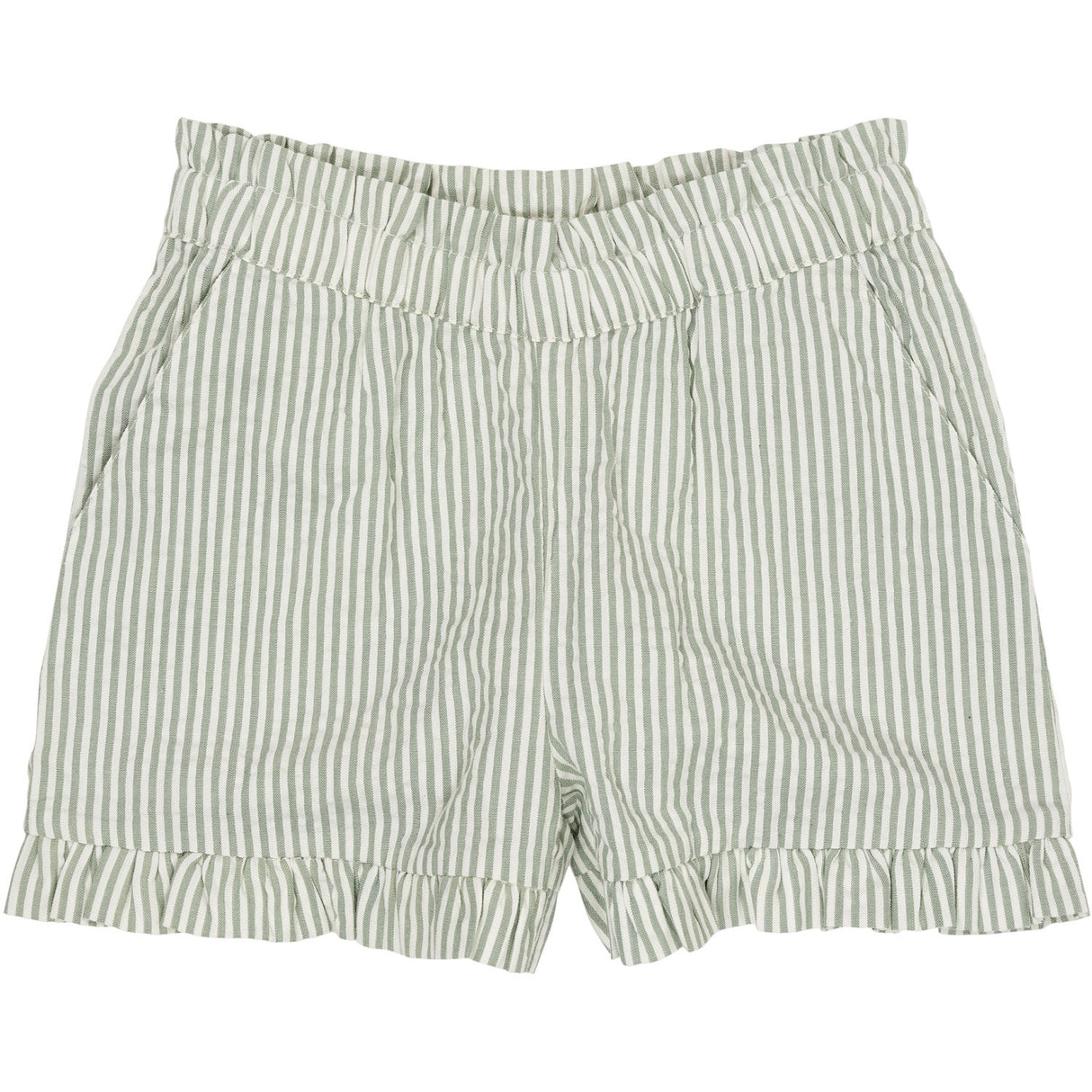 COPENHAGEN COLORS Green W Cream Stripe Seersucker Girly Shorts