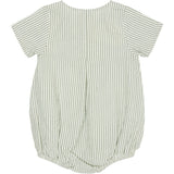 COPENHAGEN COLORS Green W Cream Stripe Seersucker Romper W. Ärmar