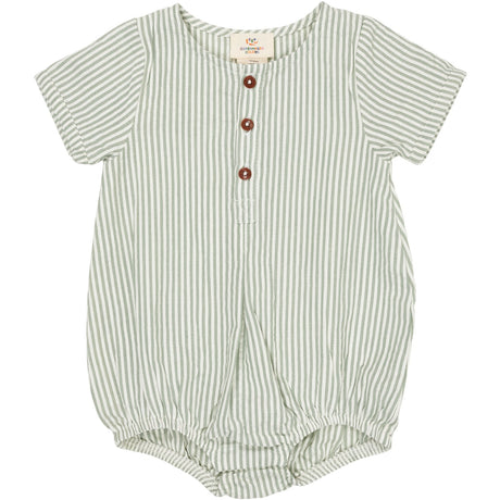 COPENHAGEN COLORS Green W Cream Stripe Seersucker Romper W. Ärmar