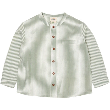 COPENHAGEN COLORS Green W Cream Stripe Seersucker Skjorta W. Placket