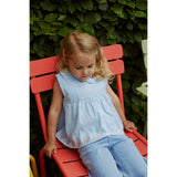 COPENHAGEN COLORS Sky Blue W Cream Stripe W. Soft Pink Seersucker Ss Blus W. Hearts