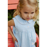 COPENHAGEN COLORS Sky Blue W Cream Stripe W. Soft Pink Seersucker Ss Blus W. Hearts