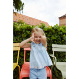 COPENHAGEN COLORS Sky Blue W Cream Stripe W. Soft Pink Seersucker Ss Blus W. Hearts