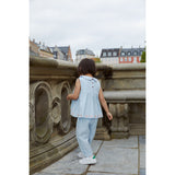 COPENHAGEN COLORS Sky Blue W Cream Stripe W. Soft Pink Seersucker Ss Blus W. Hearts