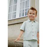 COPENHAGEN COLORS Green W Cream Stripe Seersucker Ss Skjorta