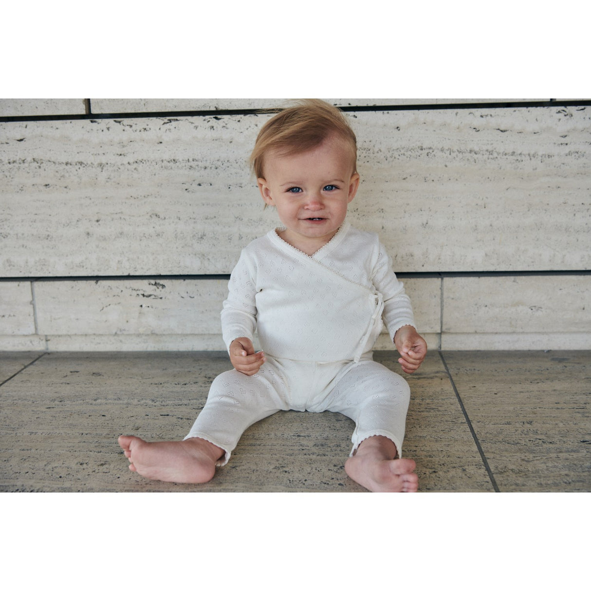 COPENHAGEN COLORS Cream Pointelle Heart Crossover Body Ls