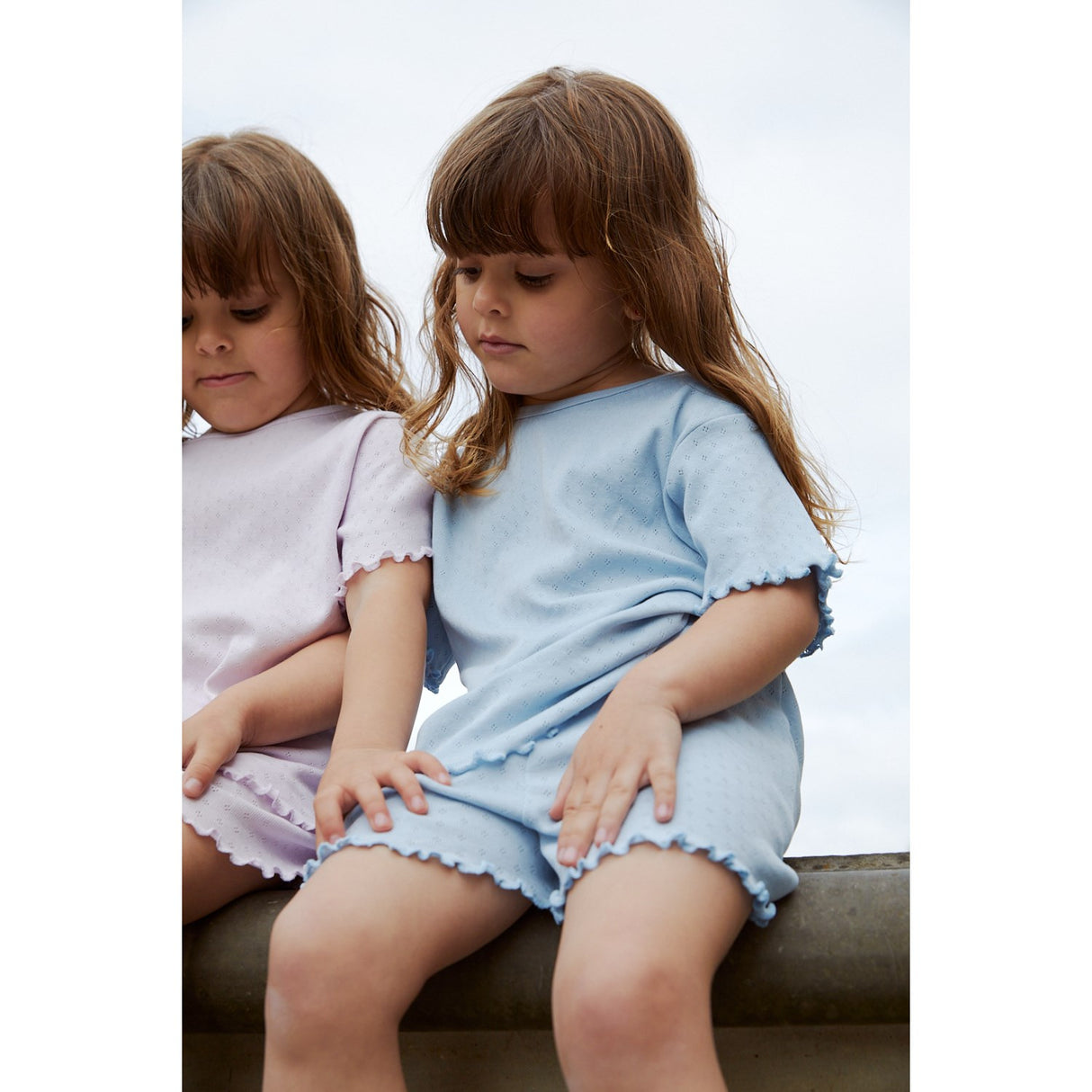 COPENHAGEN COLORS Dusty Blue Summer Pointelle T-Skjorta Ss