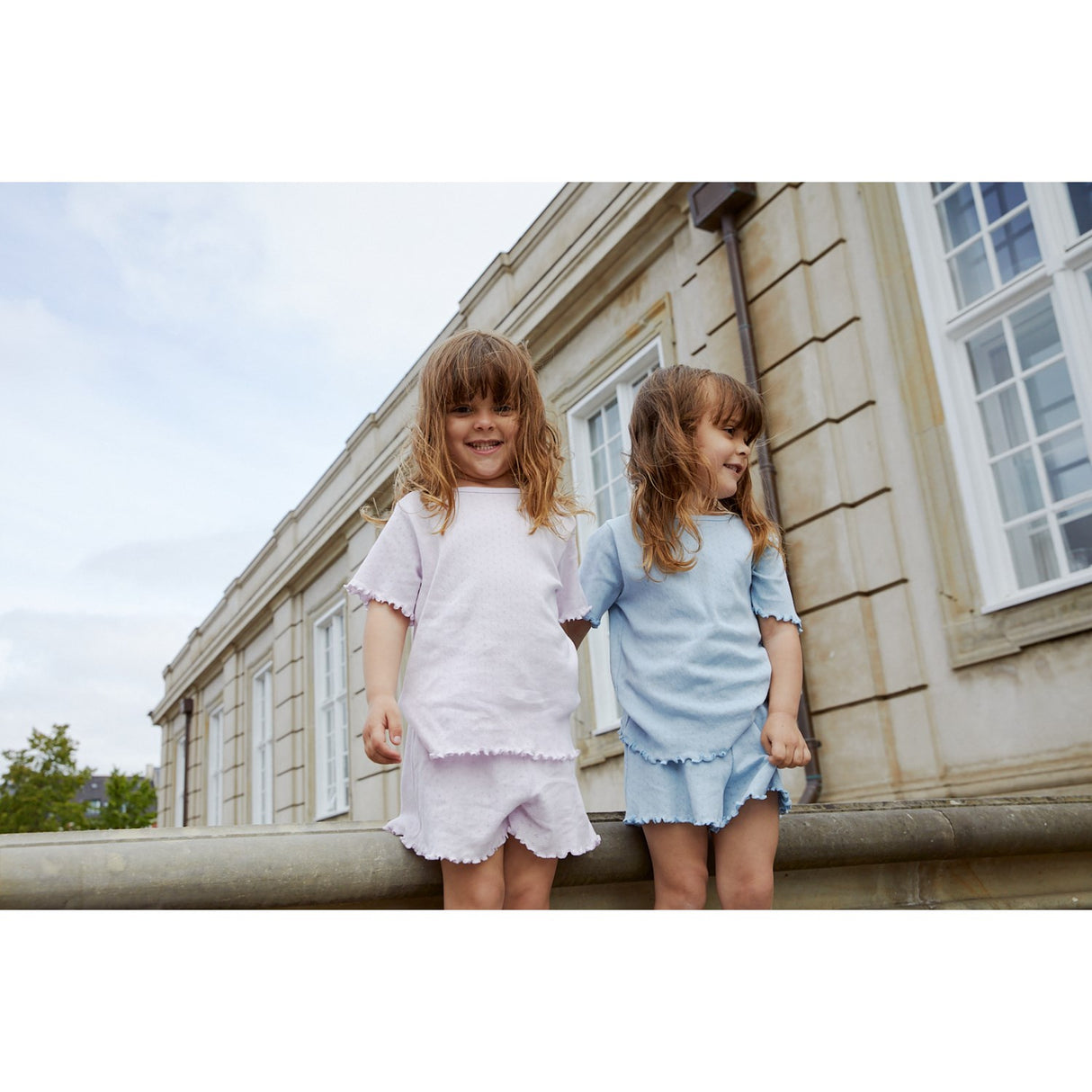 COPENHAGEN COLORS Dusty Blue Summer Pointelle T-Skjorta Ss