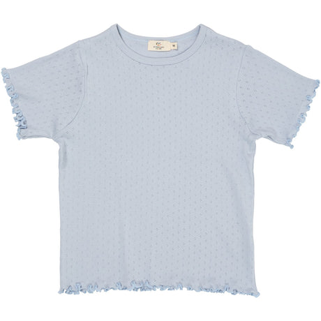 COPENHAGEN COLORS Dusty Blue Summer Pointelle T-Skjorta Ss