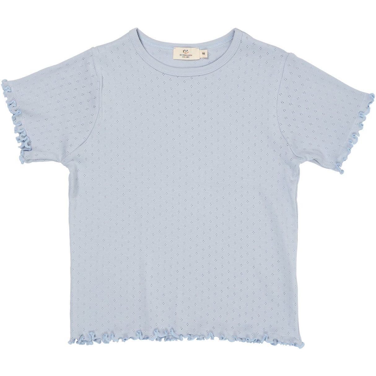 COPENHAGEN COLORS Dusty Blue Summer Pointelle T-Skjorta Ss