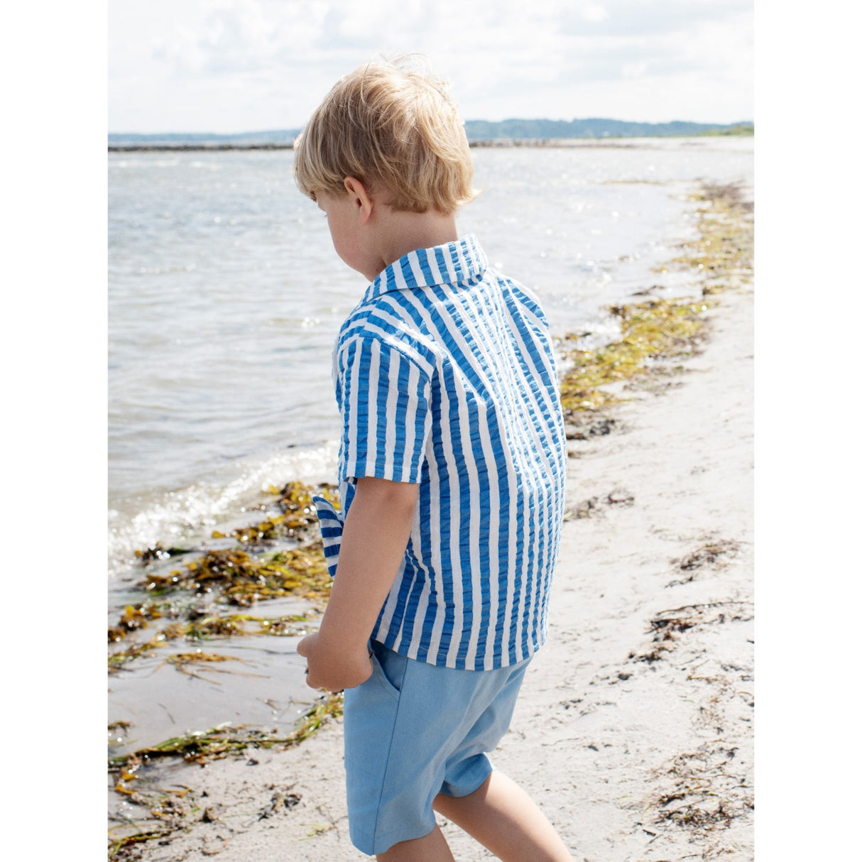 Serendipity Azur Stripe Kort Sleeve Skjorta