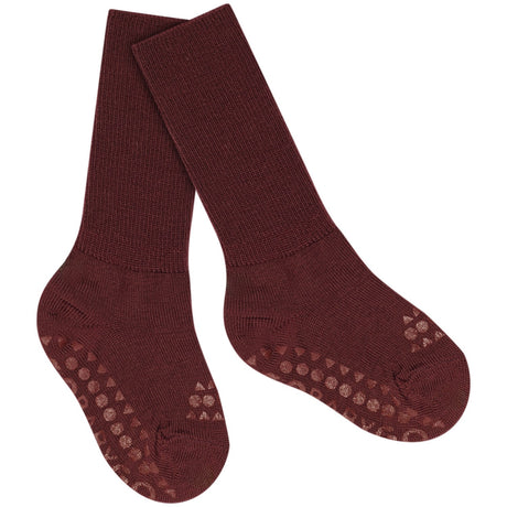 Gobabygo Wine Red Non-Slip Strumpor I Merino Ull