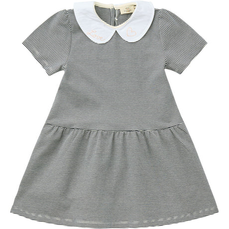 COPENHAGEN COLORS Navy/Cream Stripe Striped Klänning m. Poplin Krage