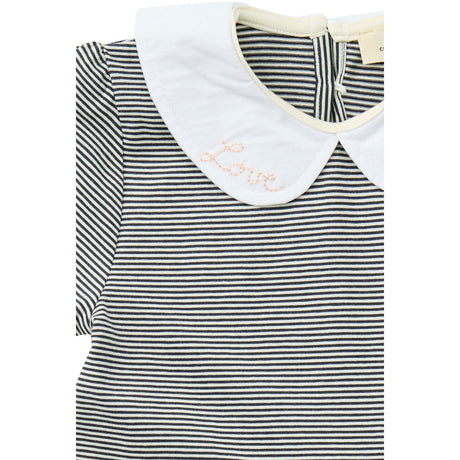 COPENHAGEN COLORS Navy/Cream Stripe Striped Klänning m. Poplin Krage