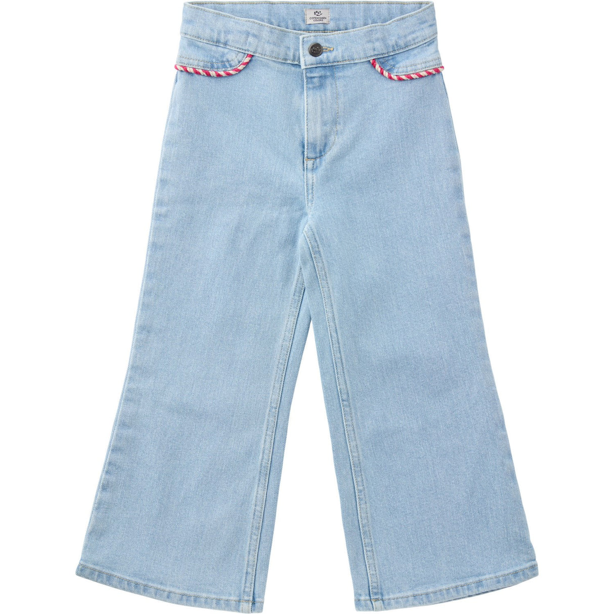 COPENHAGEN COLORS Lt Blue Indigo Washed Organic Denim Byxor Wide Leg W Rope Deco