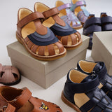 Angulus Tan/Navy/Indigo/Blue Foch Colourblock Regnbuesandal Med Kardborreband