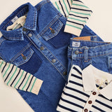 Copenhagen Colors Cream/Navy/Sky Blue Comb. Stickat Blus